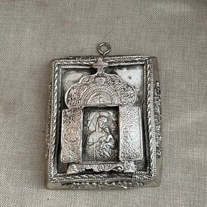 Vintage Antique Silver Icon Madonna Mother and Child